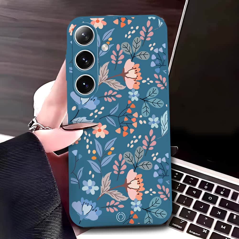 Samsung Galaxy A16 Cover - Blue - D1 - ONation Floral Series - HQ Liquid Silicone Soft Case