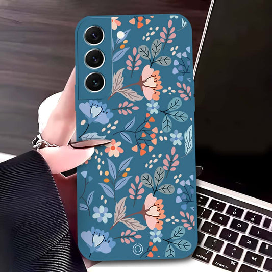 Samsung Galaxy S22 5G Cover - Blue - D1 - ONation Floral Series - HQ Liquid Silicone Soft Case