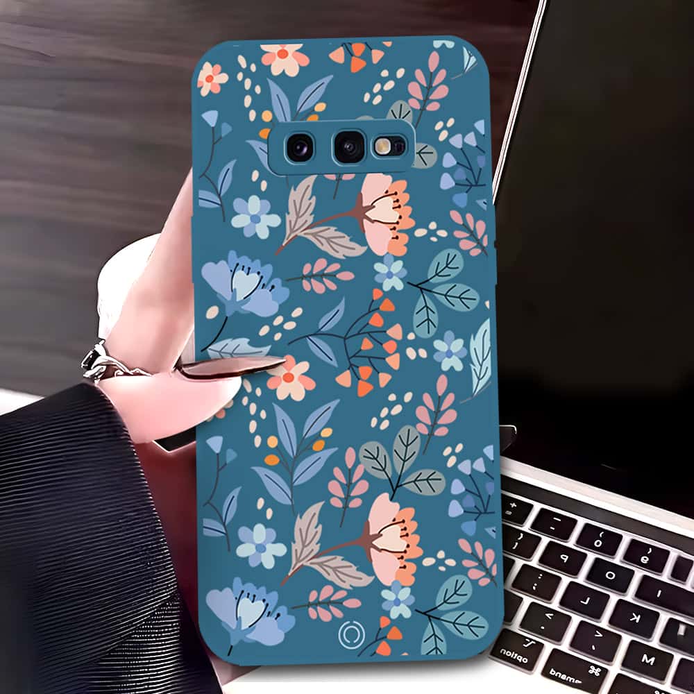 Samsung Galaxy S10e Cover - Blue - D1 - ONation Floral Series - HQ Liquid Silicone Soft Case