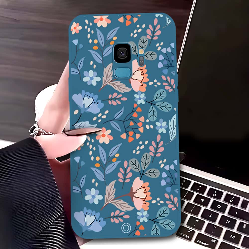 Samsung Galaxy S9 Cover - Blue - D1 - ONation Floral Series - HQ Liquid Silicone Soft Case