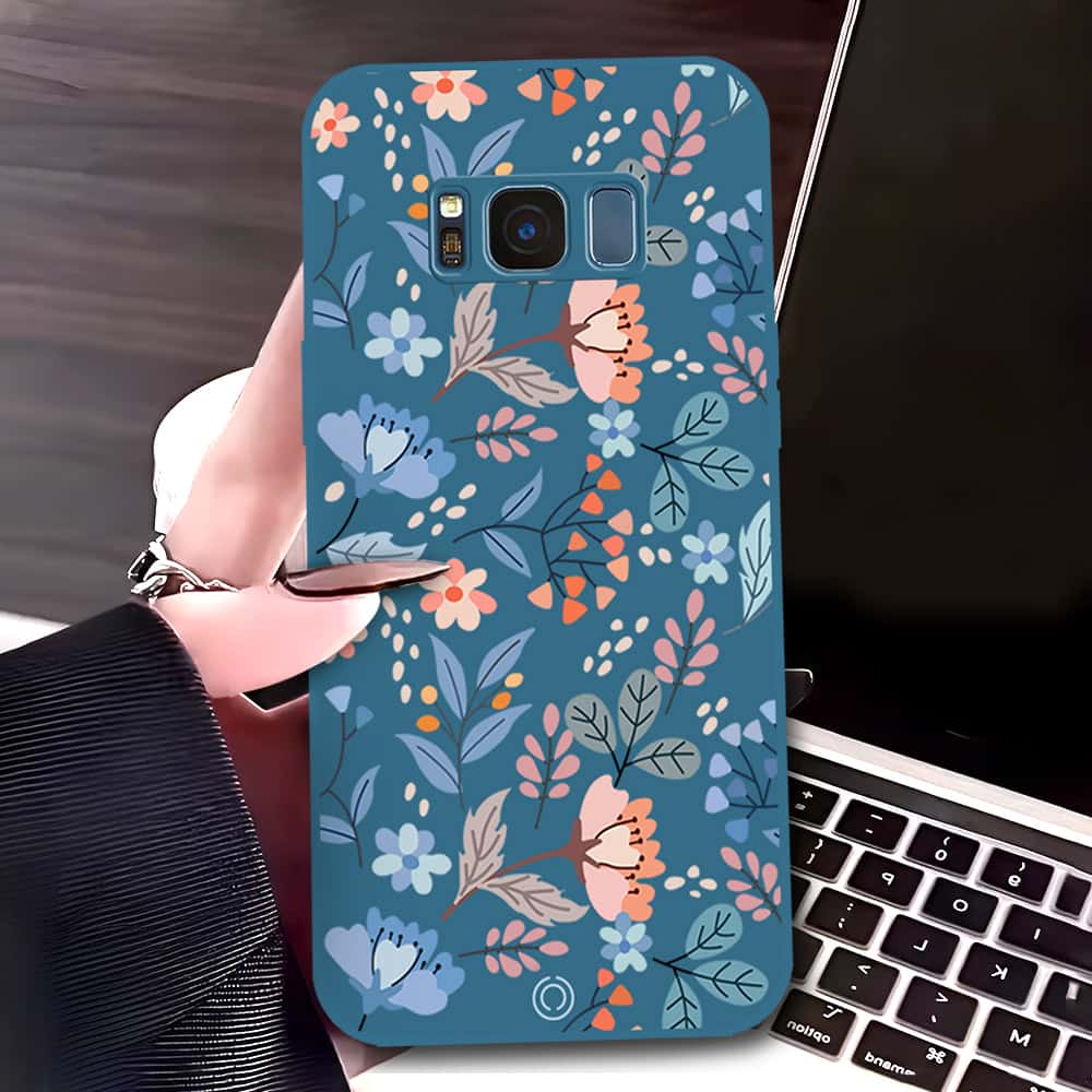 Samsung Galaxy S8 Cover - Blue - D1 - ONation Floral Series - HQ Liquid Silicone Soft Case