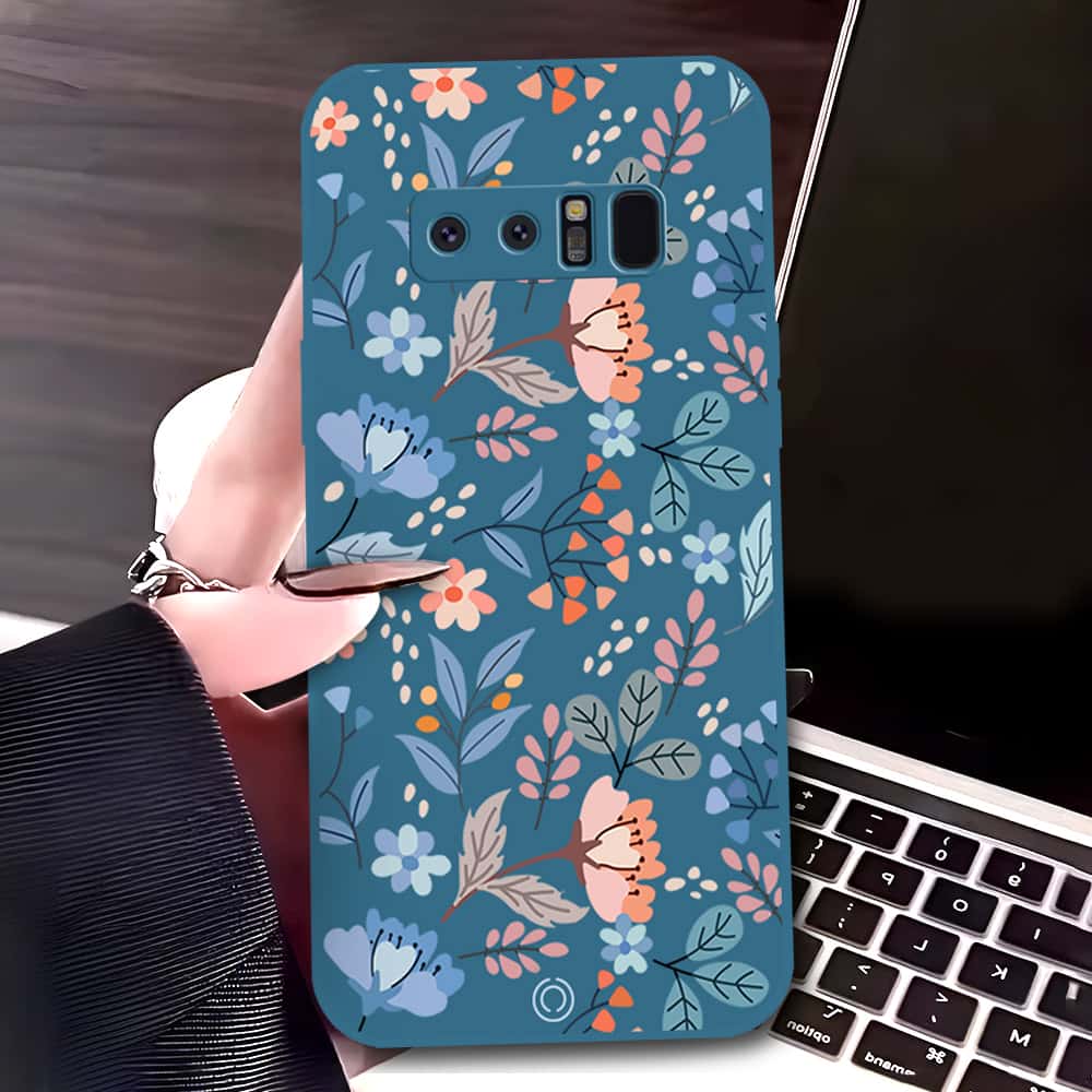 Samsung Galaxy Note 8 Cover - Blue - D1 - ONation Floral Series - HQ Liquid Silicone Soft Case
