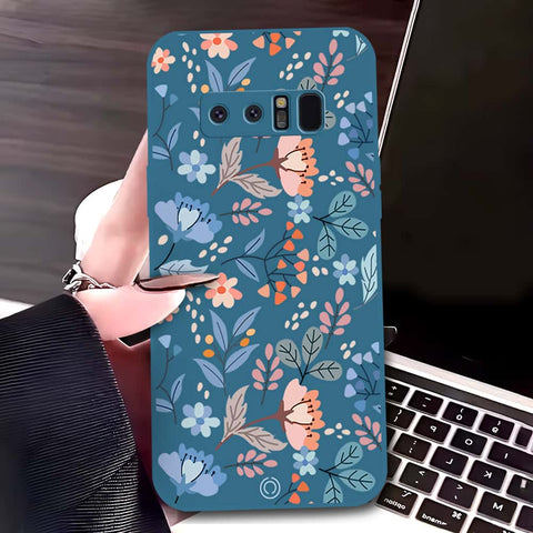 Samsung Galaxy Note 8 Cover - Blue - D1 - ONation Floral Series - HQ Liquid Silicone Soft Case
