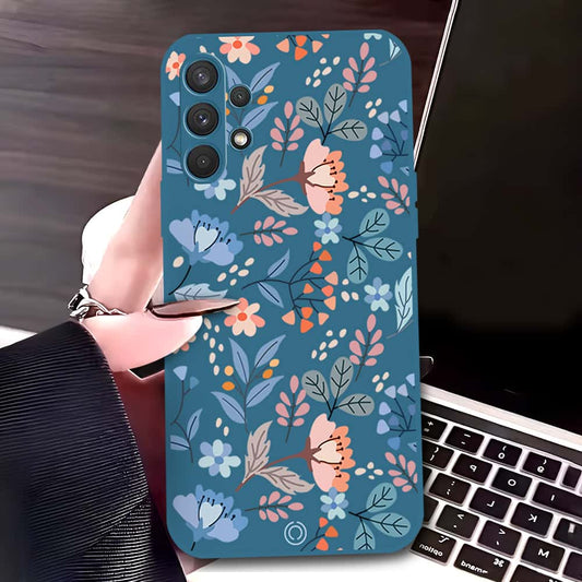 Samsung Galaxy A32 Cover - Blue - D1 - ONation Floral Series - HQ Liquid Silicone Soft Case