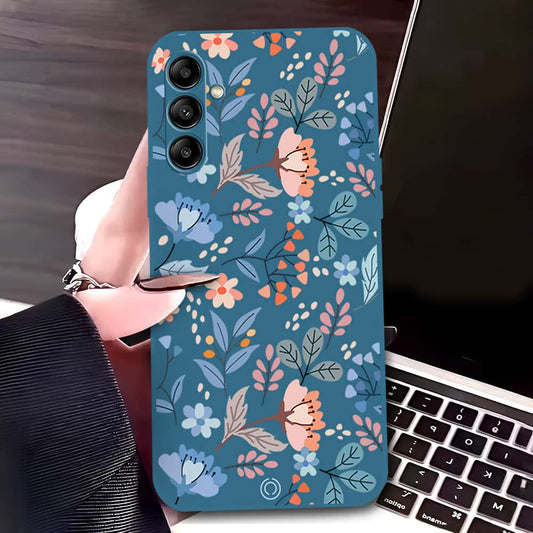 Samsung Galaxy A24 4G Cover - Blue - D1 - ONation Floral Series - HQ Liquid Silicone Soft Case