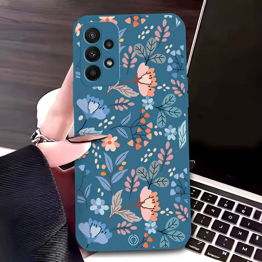 Samsung Galaxy A23 Cover - Blue - D1 - ONation Floral Series - HQ Liquid Silicone Soft Case