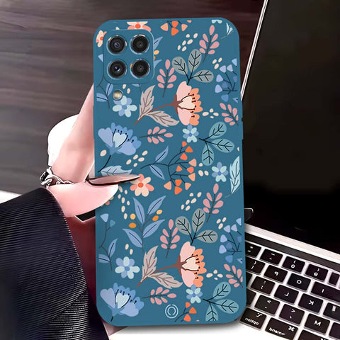 Samsung Galaxy A22 Cover - Blue - D1 - ONation Floral Series - HQ Liquid Silicone Soft Case