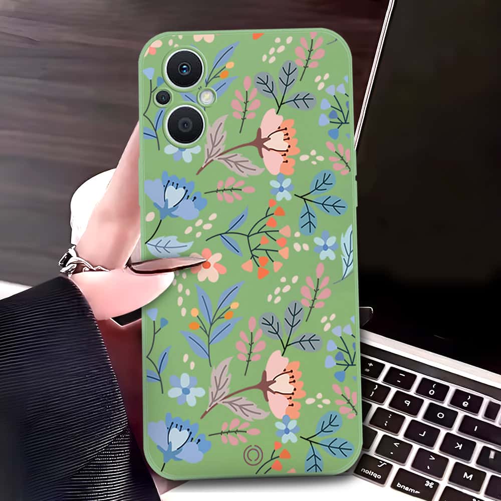 Oppo Reno7 Z 5G Cover - Light Green - D1 - ONation Floral Series - HQ Liquid Silicone Soft Case