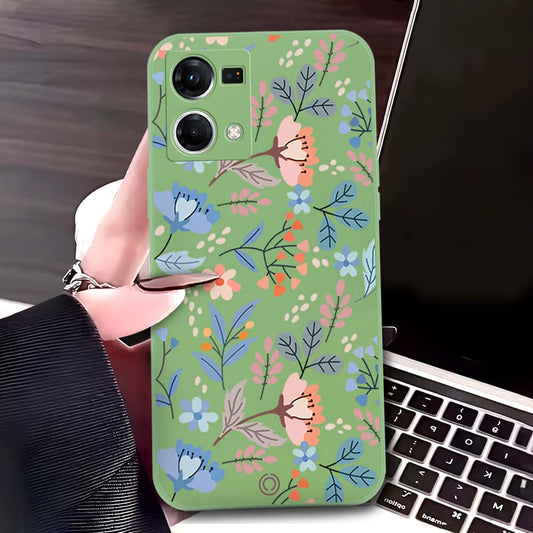 Oppo F21 Pro 4G Cover - Light Green - D1 - ONation Floral Series - HQ Liquid Silicone Soft Case
