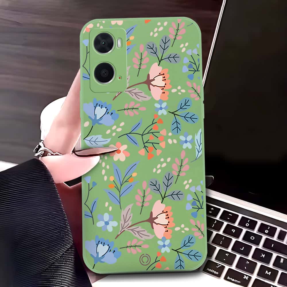 Oppo A76 Cover - Light Green - D1 - ONation Floral Series - HQ Liquid Silicone Soft Case