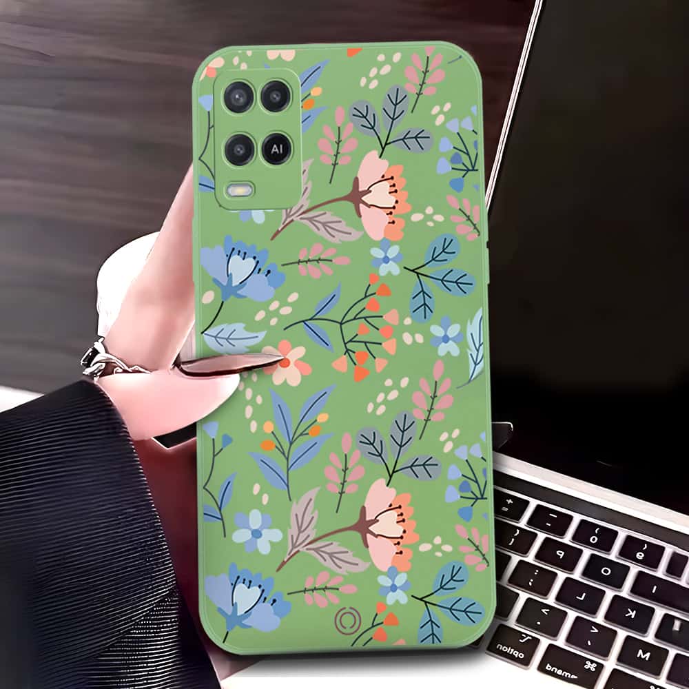 Oppo A54 4G Cover - Light Green - D1 - ONation Floral Series - HQ Liquid Silicone Soft Case
