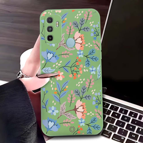 Oppo A53s Cover - Light Green - D1 - ONation Floral Series - HQ Liquid Silicone Soft Case