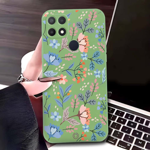 Oppo A35 Cover - Light Green - D1 - ONation Floral Series - HQ Liquid Silicone Soft Case