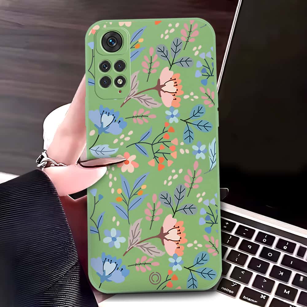 Xiaomi Redmi Note 11S Cover - Light Green - D1 - ONation Floral Series - HQ Liquid Silicone Soft Case