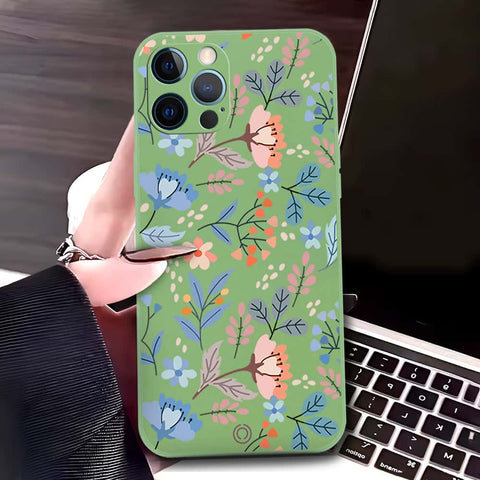 iPhone 12 Pro Cover - Light Green - D1 - ONation Floral Series - HQ Liquid Silicone Soft Case