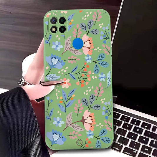 Xiaomi Redmi 10A Cover - Light Green - D1 - ONation Floral Series - HQ Liquid Silicone Soft Case