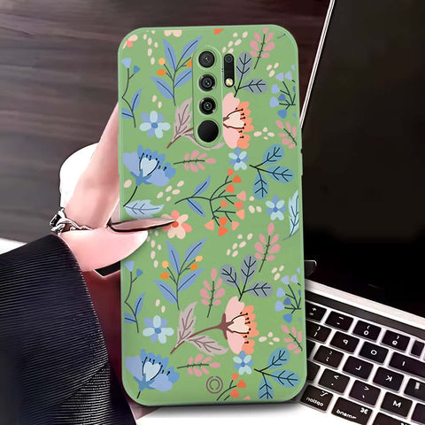 Xiaomi Redmi 9 Prime Cover - Light Green - D1 - ONation Floral Series - HQ Liquid Silicone Soft Case