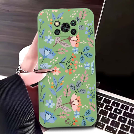 Xiaomi Poco X3 Cover - Light Green - D1 - ONation Floral Series - HQ Liquid Silicone Soft Case
