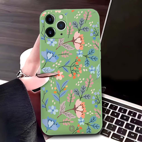 iPhone 11 Pro Cover - Light Green - D1 - ONation Floral Series - HQ Liquid Silicone Soft Case