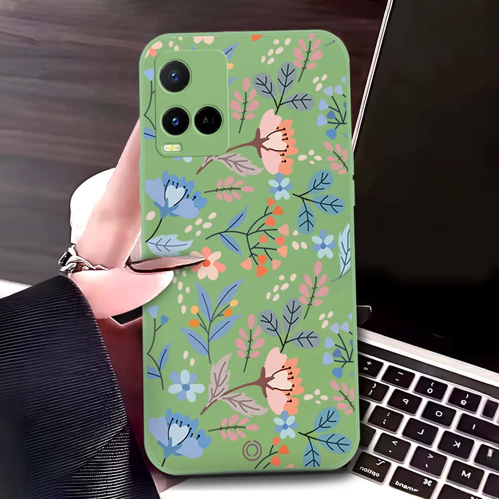 LightGreen - Vivo Y33t Cover - Light Green - D1 - ONation Floral Series - HQ Liquid Silicone Soft Case