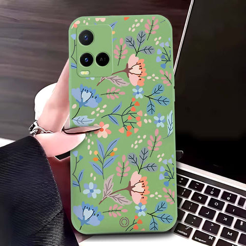LightGreen - Vivo Y33t Cover - Light Green - D1 - ONation Floral Series - HQ Liquid Silicone Soft Case