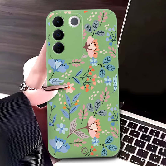 Vivo S16e Cover - Light Green - D1 - ONation Floral Series - HQ Liquid Silicone Soft Case