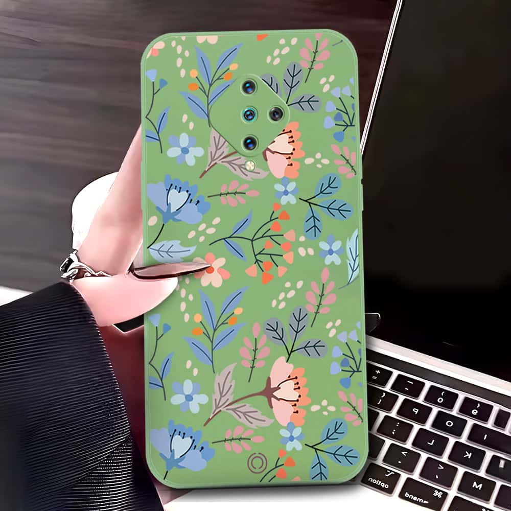 Vivo S1 Pro Cover - Light Green - D1 - ONation Floral Series - HQ Liquid Silicone Soft Case