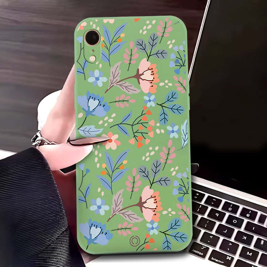 iPhone XR Cover - Light Green - D1 - ONation Floral Series - HQ Liquid Silicone Soft Case