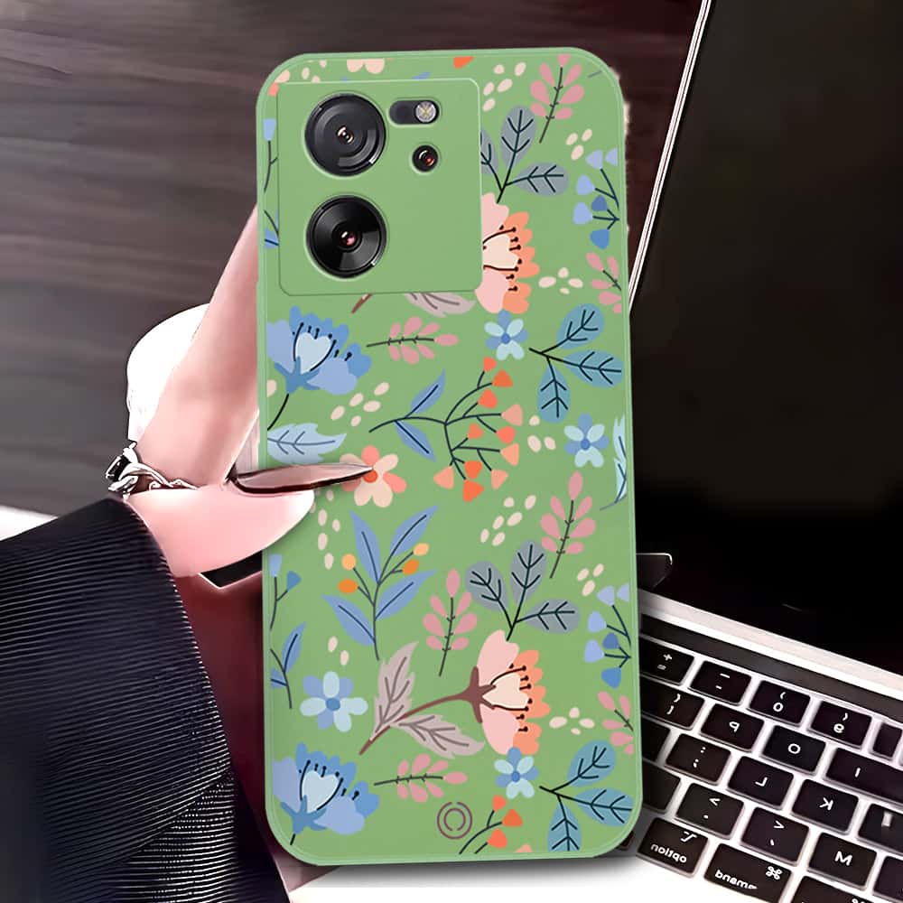 Xiaomi 13T Cover - Light Green - D1 - ONation Floral Series - HQ Liquid Silicone Soft Case