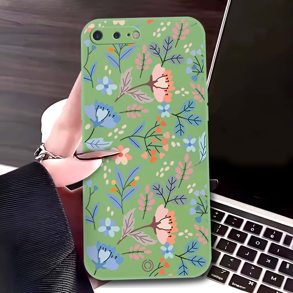 iPhone 8 Plus / 7 Plus Cover - Light Green - D1 - ONation Floral Series - HQ Liquid Silicone Soft Case