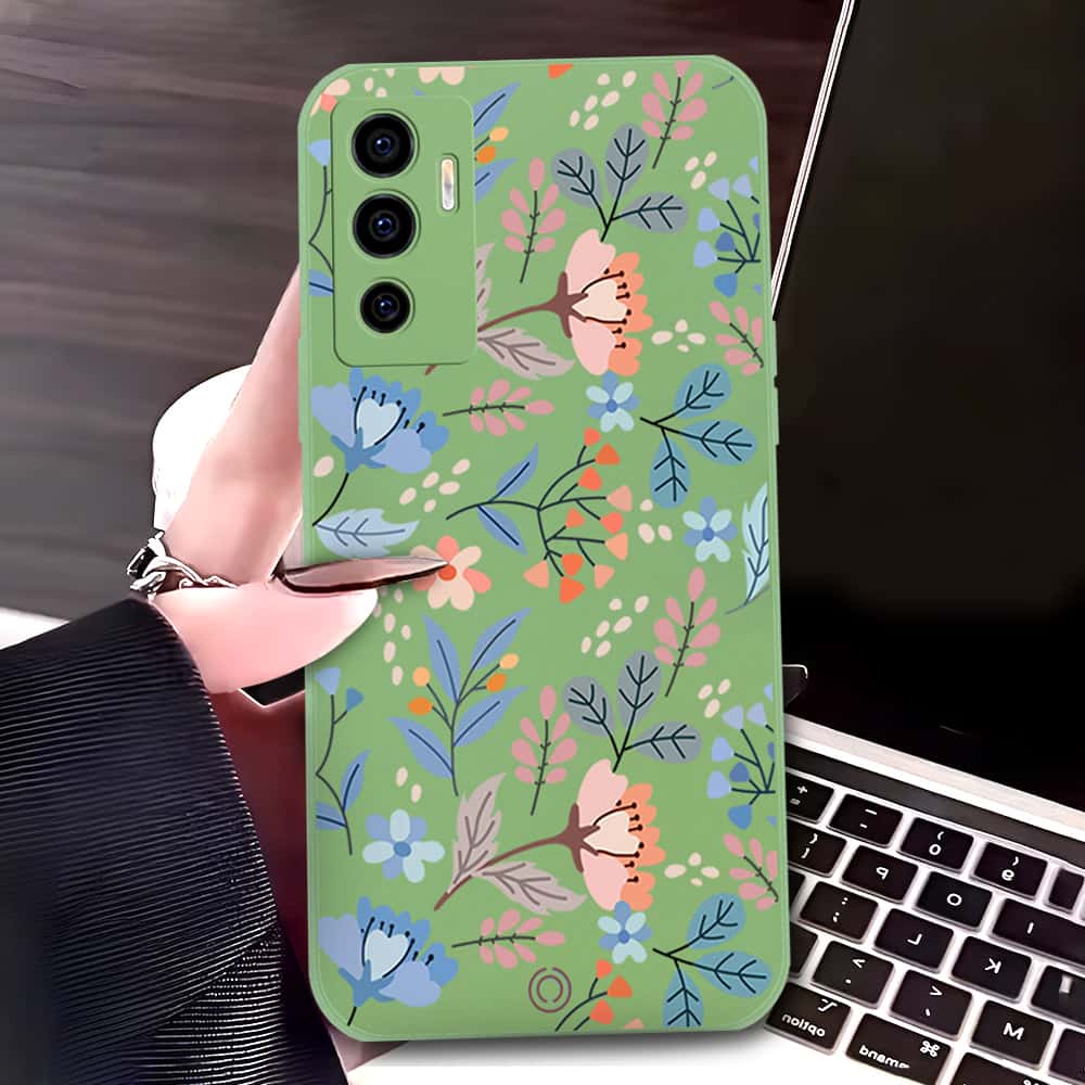Vivo V23e Cover - Light Green - D1 - ONation Floral Series - HQ Liquid Silicone Soft Case