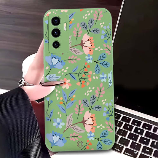 Vivo V23e Cover - Light Green - D1 - ONation Floral Series - HQ Liquid Silicone Soft Case