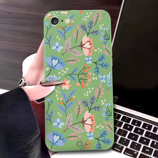 iPhone SE 2020 Cover - Light Green - D1 - ONation Floral Series - HQ Liquid Silicone Soft Case
