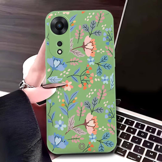 Xiaomi Redmi 13C Cover - Light Green - D1 - ONation Floral Series - HQ Liquid Silicone Soft Case