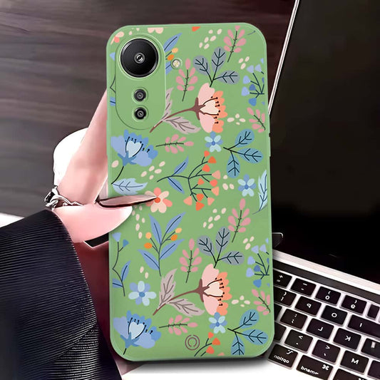 Xiaomi Redmi A3 Cover - Light Green - D1 - ONation Floral Series - HQ Liquid Silicone Soft Case