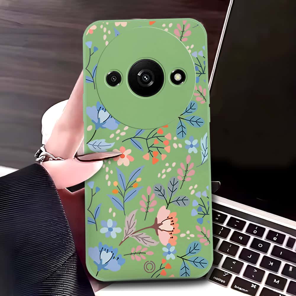 Xiaomi Redmi Note 13  Cover - Light Green - D1 - ONation Floral Series - HQ Liquid Silicone Soft Case