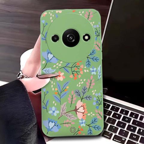 Xiaomi Redmi Note 13  Cover - Light Green - D1 - ONation Floral Series - HQ Liquid Silicone Soft Case