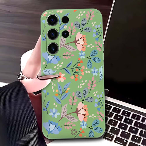 Samsung Galaxy S23 Ultra 5G Cover - Light Green - D1 - ONation Floral Series - HQ Liquid Silicone Soft Case