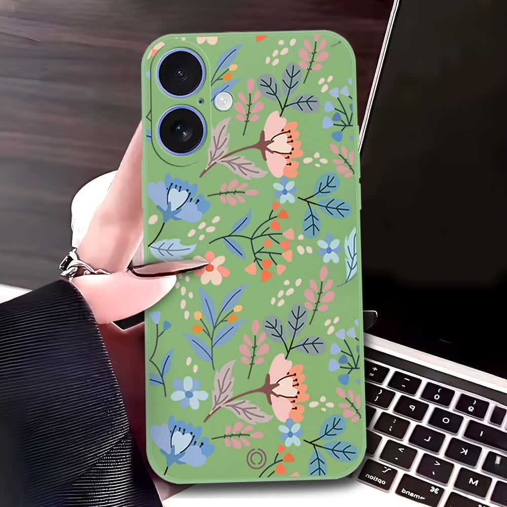 iPhone 17 Cover - Light Green - D1 - ONation Floral Series - HQ Liquid Silicone Soft Case