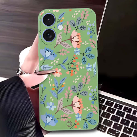 iPhone 17 Cover - Light Green - D1 - ONation Floral Series - HQ Liquid Silicone Soft Case