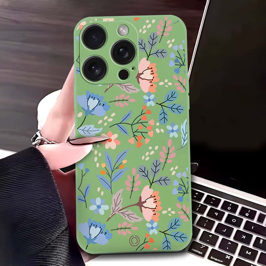 iPhone 16 Pro Cover - Light Green - D1 - ONation Floral Series - HQ Liquid Silicone Soft Case