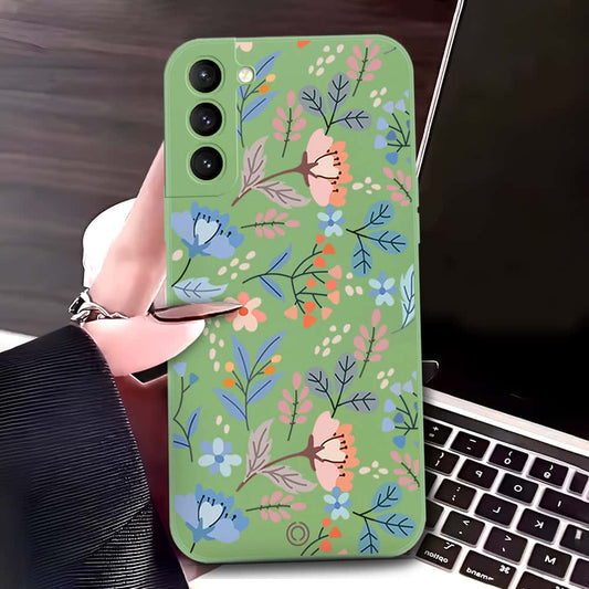 Samsung Galaxy S21 FE 5G Cover - Light Green - D1 - ONation Floral Series - HQ Liquid Silicone Soft Case