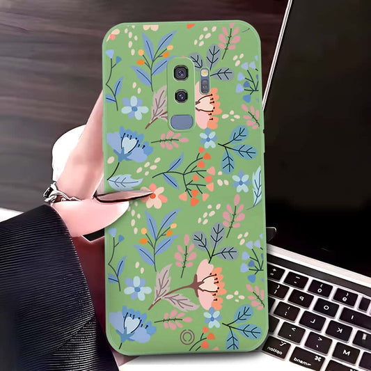 Samsung Galaxy S9 Plus Cover - Light Green - D1 - ONation Floral Series - HQ Liquid Silicone Soft Case