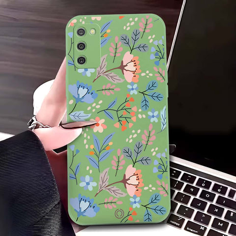 Samsung Galaxy M02s Cover - Light Green - D1 - ONation Floral Series - HQ Liquid Silicone Soft Case