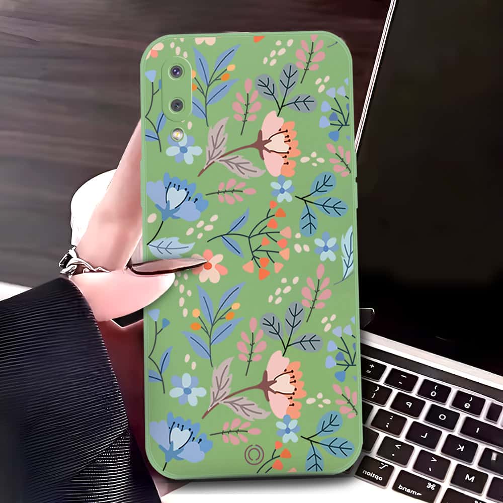 Samsung Galaxy M02 Cover - Light Green - D1 - ONation Floral Series - HQ Liquid Silicone Soft Case