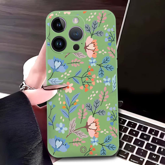 iPhone 14 Pro Max Cover - Light Green - D1 - ONation Floral Series - HQ Liquid Silicone Soft Case