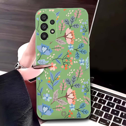 Samsung Galaxy A53 5G Cover - Light Green - D1 - ONation Floral Series - HQ Liquid Silicone Soft Case