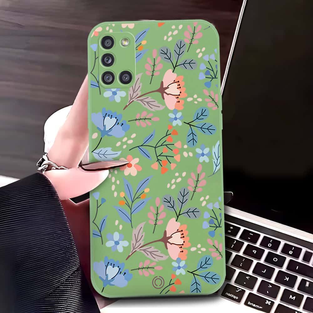 Samsung Galaxy A31 Cover - Light Green - D1 - ONation Floral Series - HQ Liquid Silicone Soft Case
