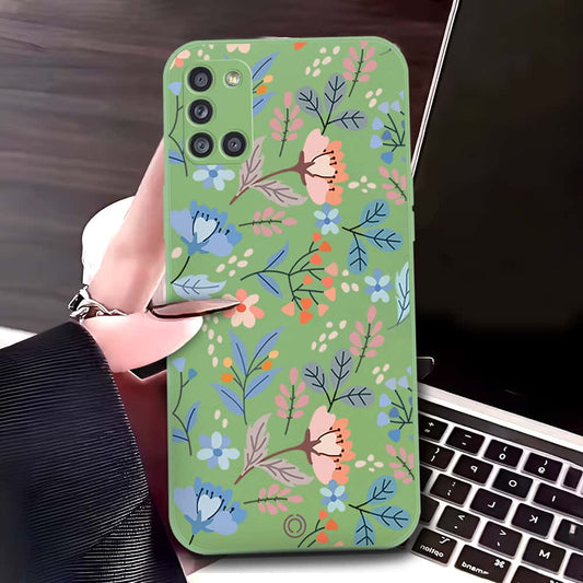 Samsung Galaxy A31 Cover - Light Green - D1 - ONation Floral Series - HQ Liquid Silicone Soft Case