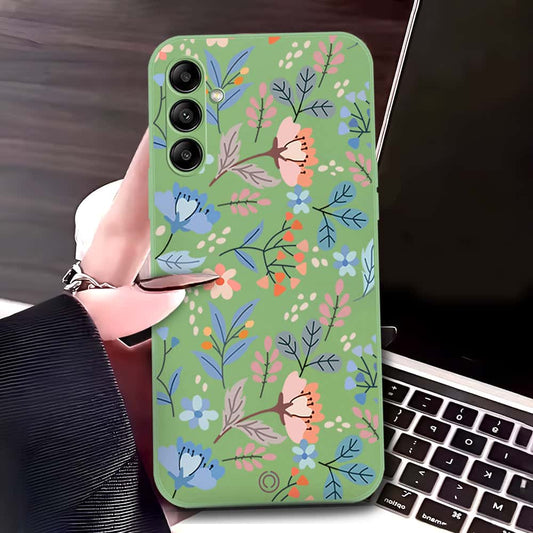Samsung Galaxy A24 4G Cover - Light Green - D1 - ONation Floral Series - HQ Liquid Silicone Soft Case